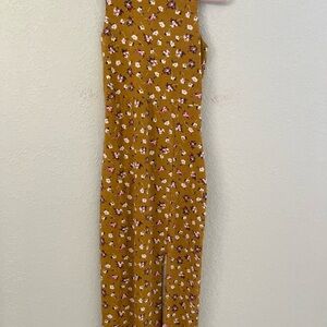 Pact Organic Women’s Floral Mustard Sleeveless Crossback Maxi Slit Dress M